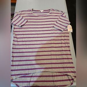 LuLaRoe Women's Short Sleeve Top in Purple and Gray Stripes (5c1)
